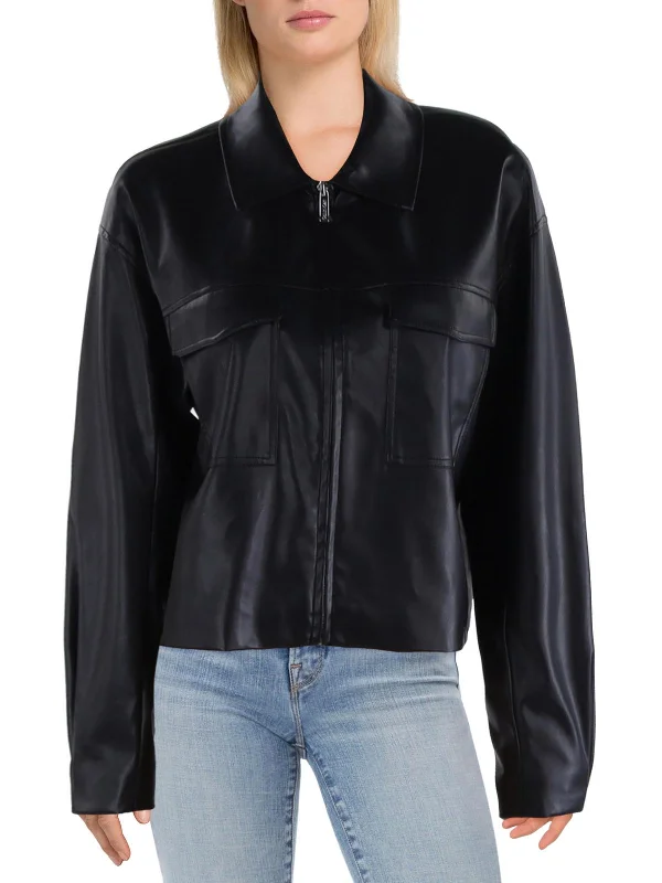 Wardrobe Refresh Womens Faux Leather Short Motorcycle Jacket