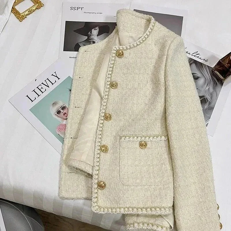 Versatile Wardrobe Essentials Gold Button Short Tweed Jackets Women