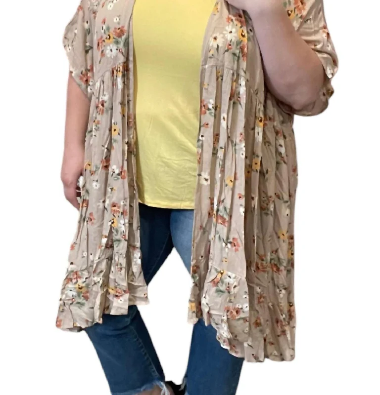 Trendy Threads Floral Cardigan In Hazelnut