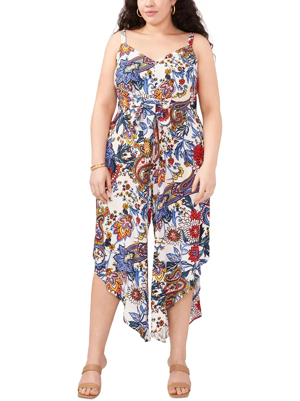 Seasonal Trends Plus Womens Floral Print Rayon Jumpsuit