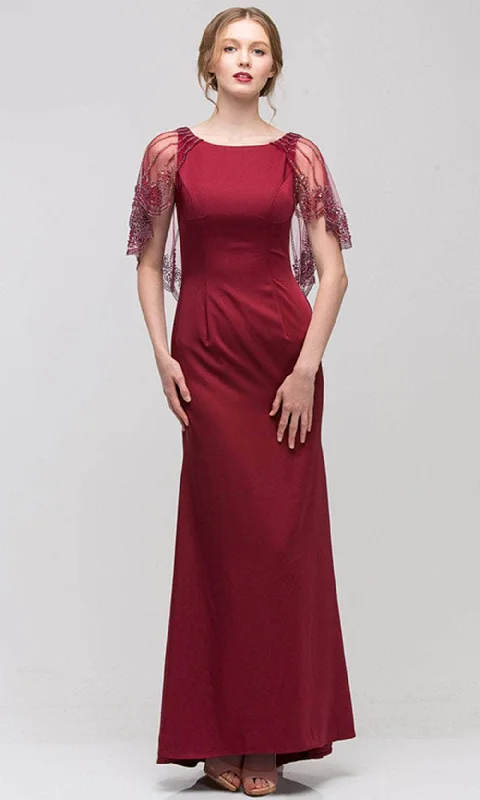 Elegant Fashion Eureka Fashion 7003 - Sheer Cape Bateau Neck Formal Gown