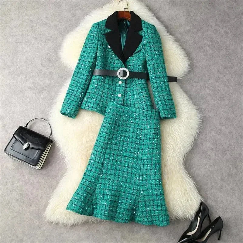 Flash Sale Luxury Sequins Tweed Skirt Suit