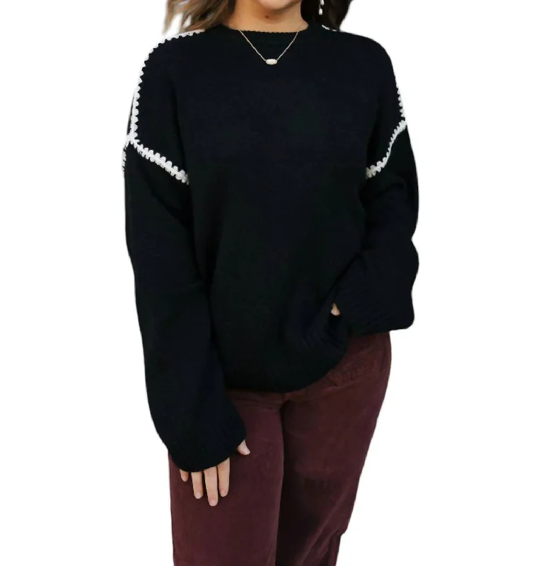 Sophisticated Fashion Contrast Stitch Sweater In Black/cream