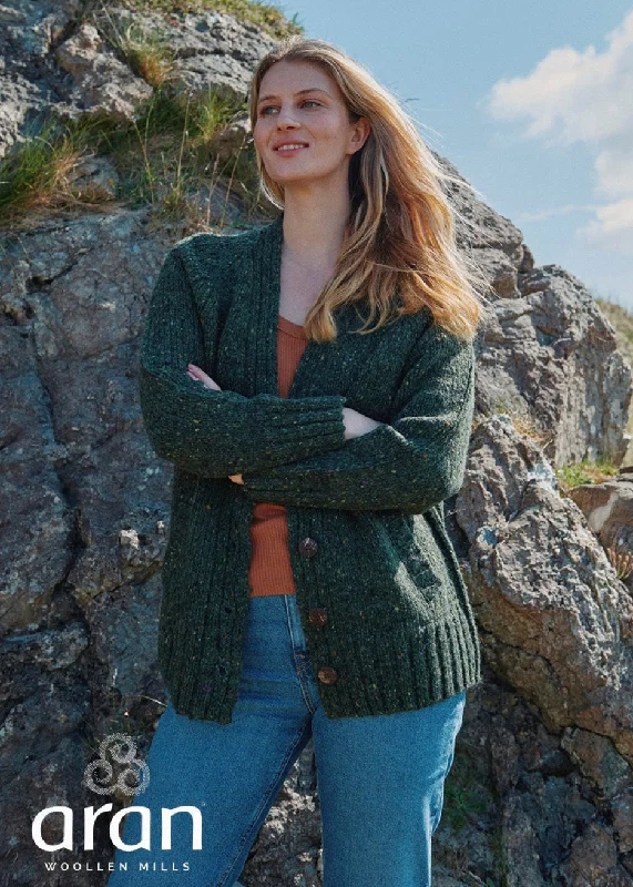 Evening Elegance Ladies' Donegal Cardigan with Side Pockets | Green