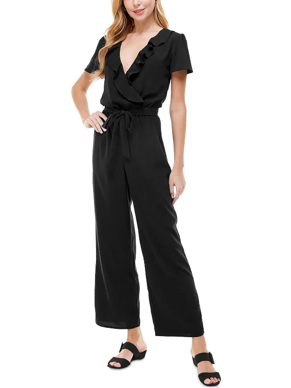 Vibrant Styles Womens Ruffled Belted Jumpsuit