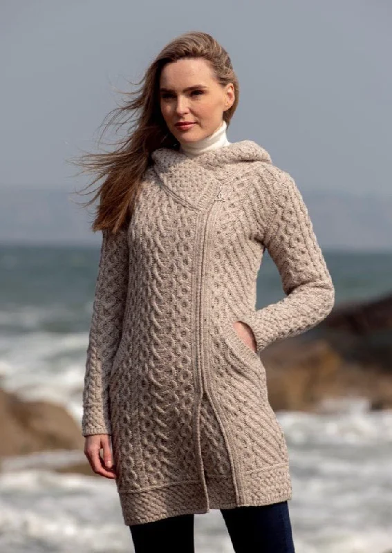 Casual Chic Clothing Aran Crafts Heart Design Hooded Coat | Oatmeal