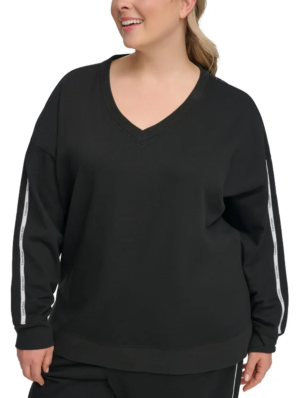 Seasonal Sale Plus Womens Cotton Logo Tape V-Neck Sweater