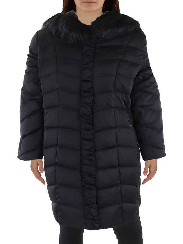 Elegant Fashion Plus Womens Insulated Faux Fur Trim Puffer Jacket