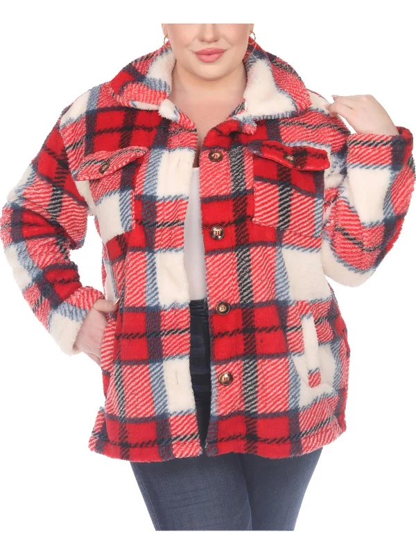 Minimalist Office - Ready Style Plus Womens Faux Fur Plaid Faux Fur Coat