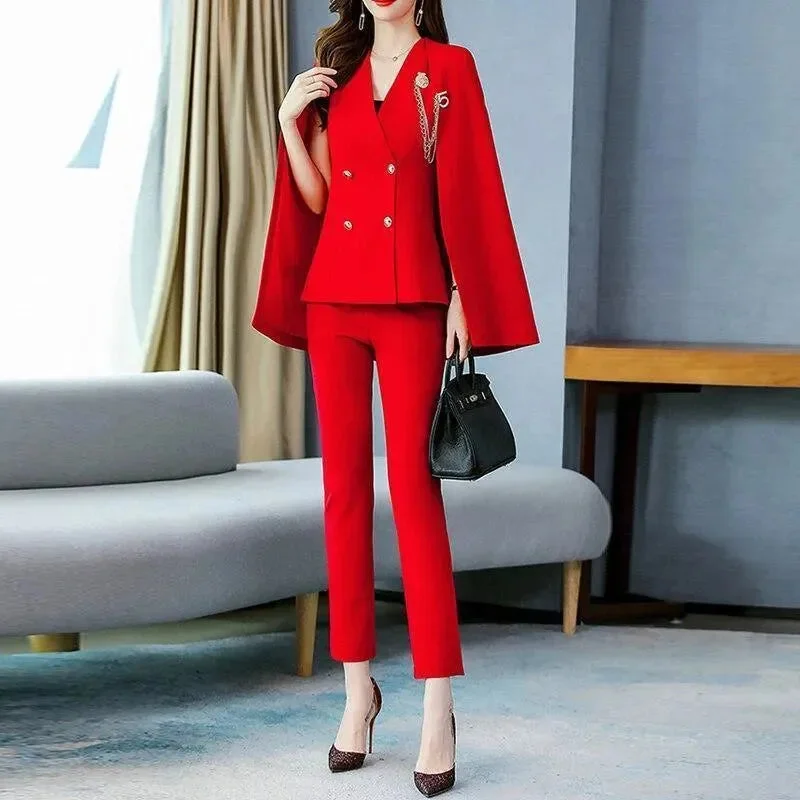 Stylish Women's Apparel Elegant Lapel Double Breasted Pantsuit