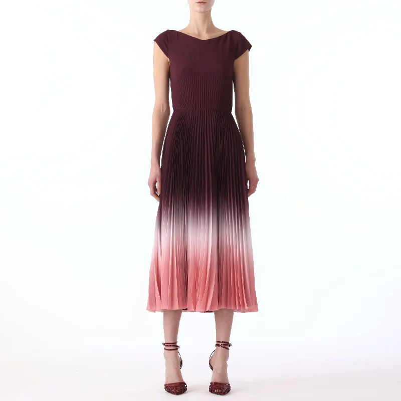 Glamorous Evening Wear Dip Dye Marocaine Crepe Pleated Dress