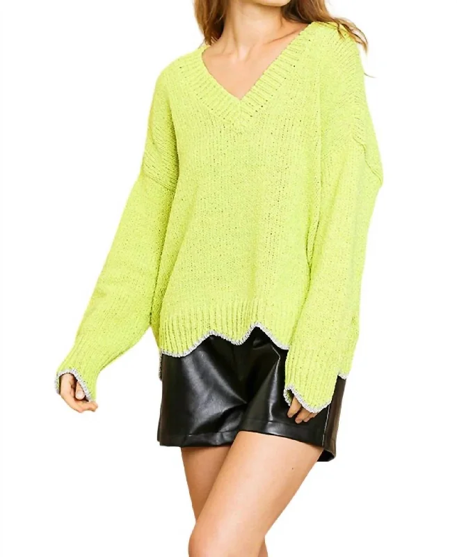 Style Revolution Zig Zag Pullover Sweater In Lime