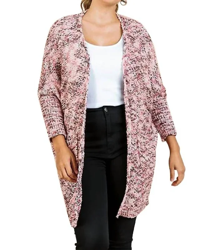 Innovate Your Wardrobe Tweed Cardigan In Pink Mix