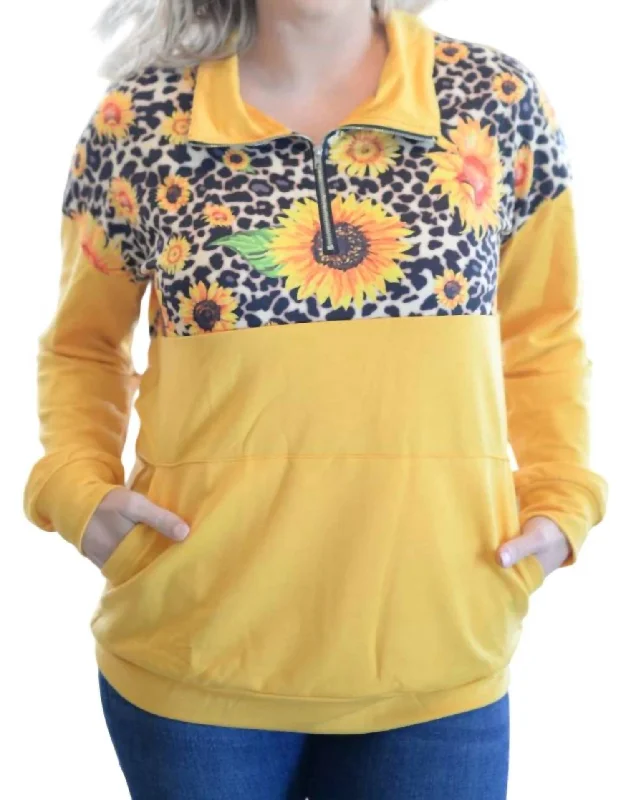 Hot Deals Sunflower Zip Up Pullover In Yellow