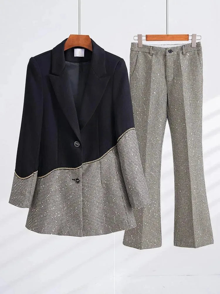 Trend Setting Wardrobe Patchwork Sequin Formal Women Pant Suit