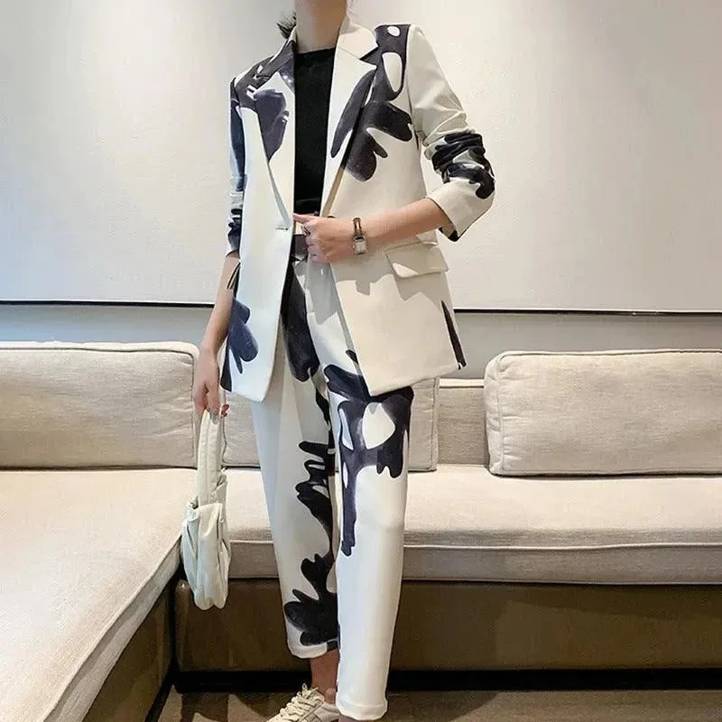 Latest Fashion Ink Print Retro Style Pantsuit