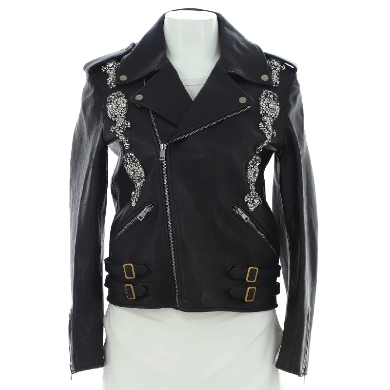 Stupidly Low Prices Women's Biker Jacket Leather with Crystal Embellished Details