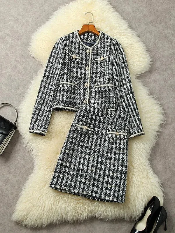 Limited Stock Multi-Pockets Vintage Tweed Skirt Suit