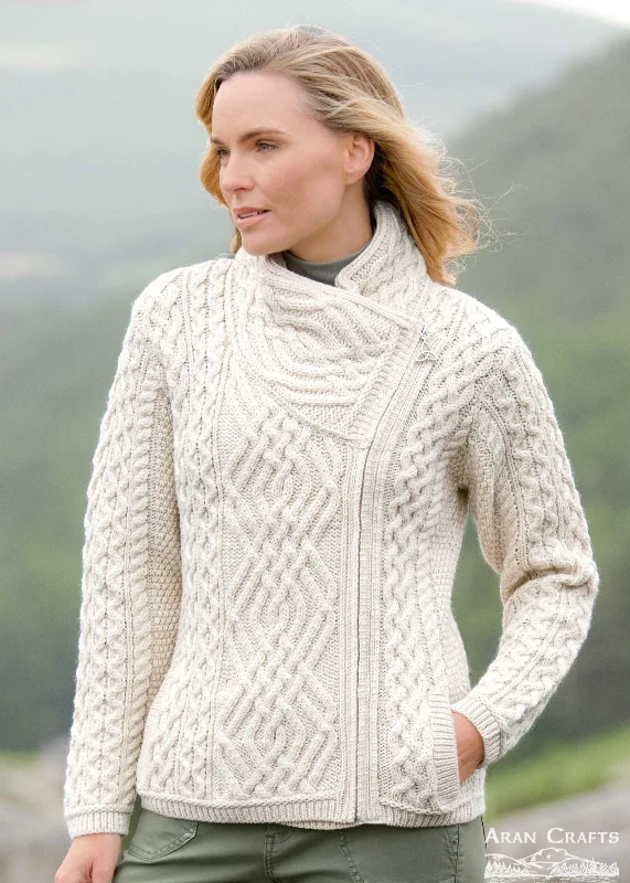 Trend Setting Wardrobe Aran Irish Cable Knit Side Zip Jacket | Natural