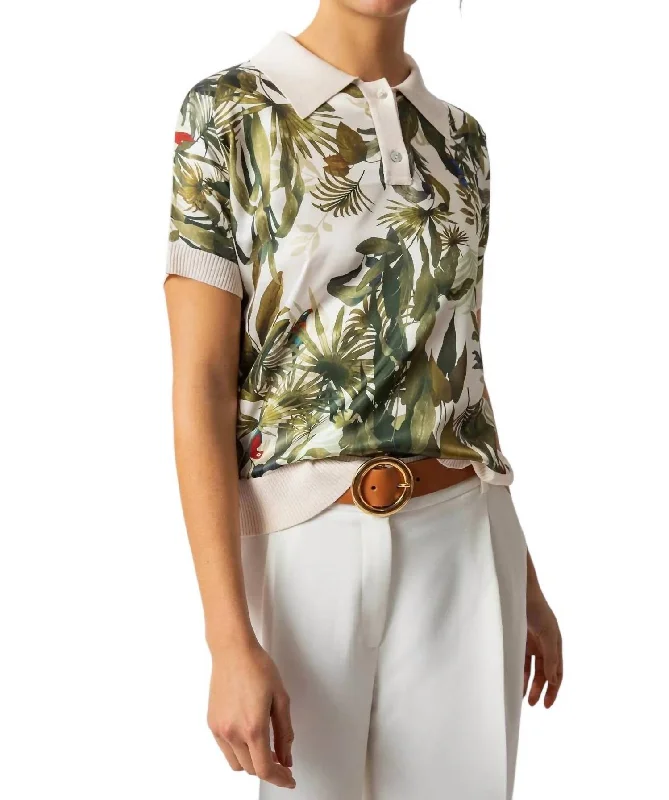 Buy More, Save More Tropical Print Knit Polo In Creme/green