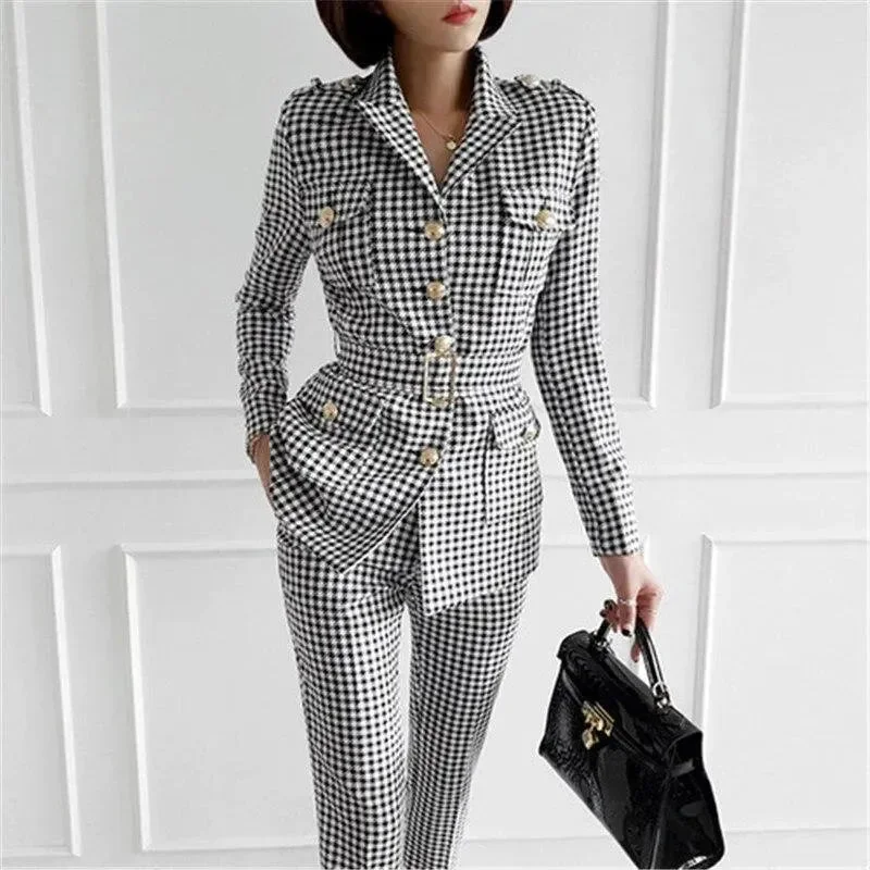 Best Sellers Slim Fit Plaid Women Pantsuit