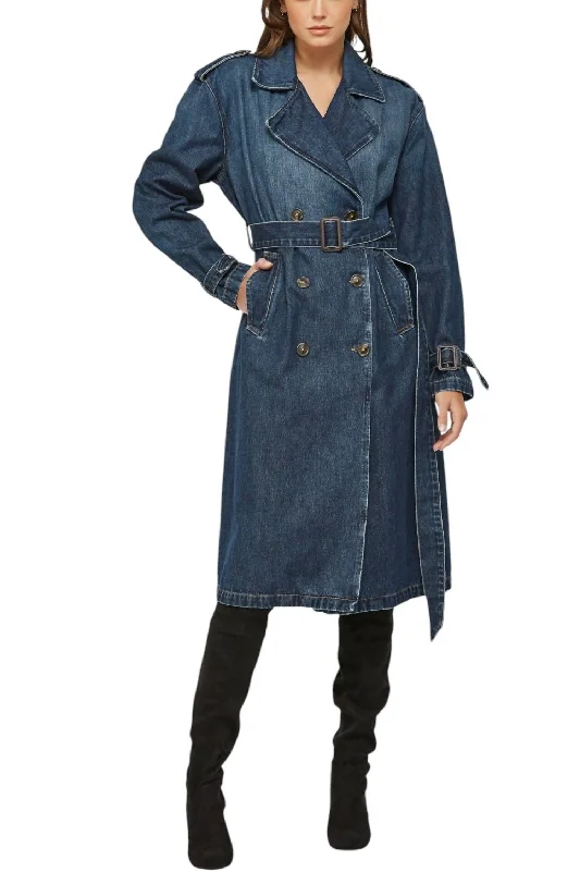 Chic And Trendy Classic Trench Coat In Denim