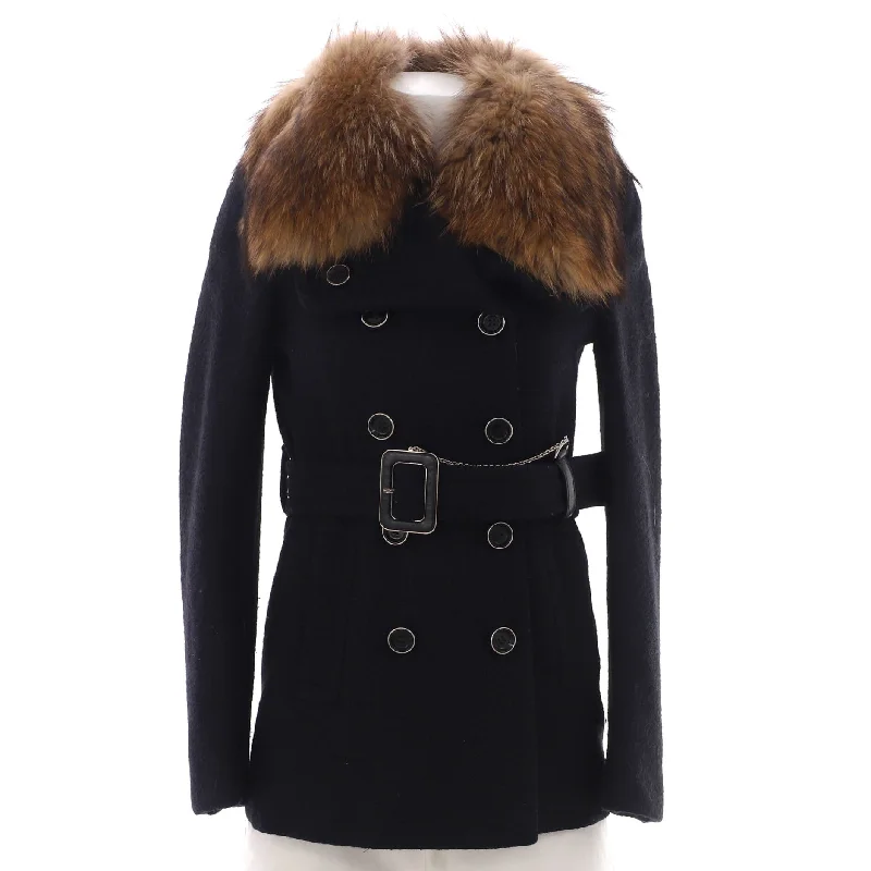 Browse Our Top Products Women's Double Breasted Belted Chain Peacoat Wool with Fur