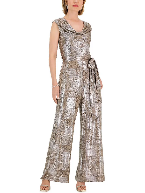 Pastel Styles Womens Metallic Cowl Neck Jumpsuit