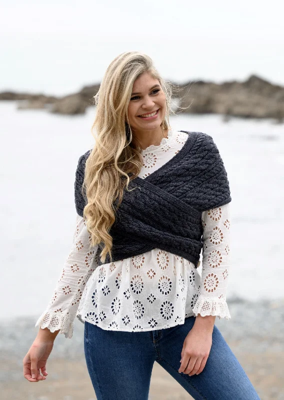 Trendy Street Style Attire Aran Crossover Wrap | Charcoal