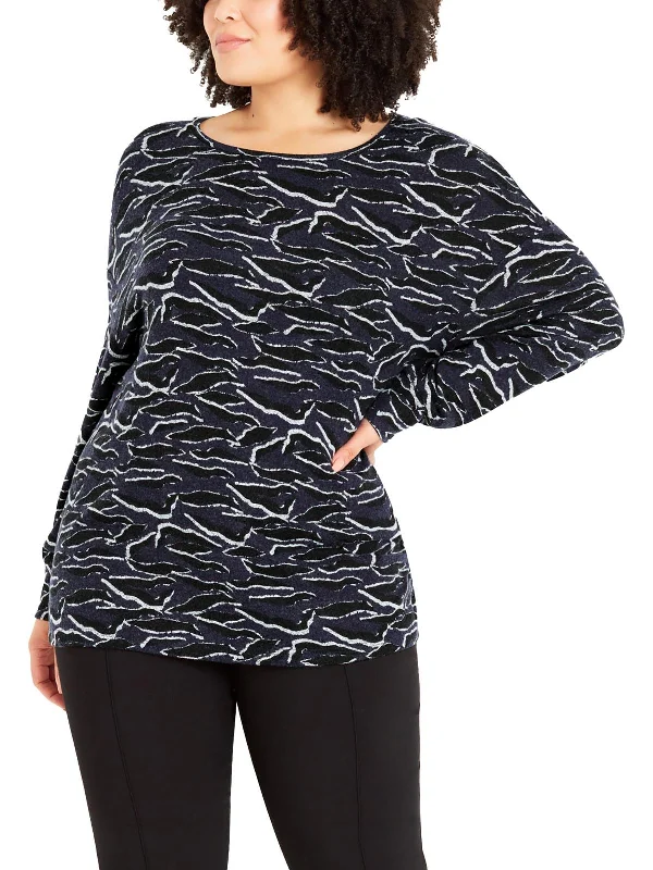 Sophisticated Style Plus Womens Zebra Print Relaxed Fit Pullover Sweater