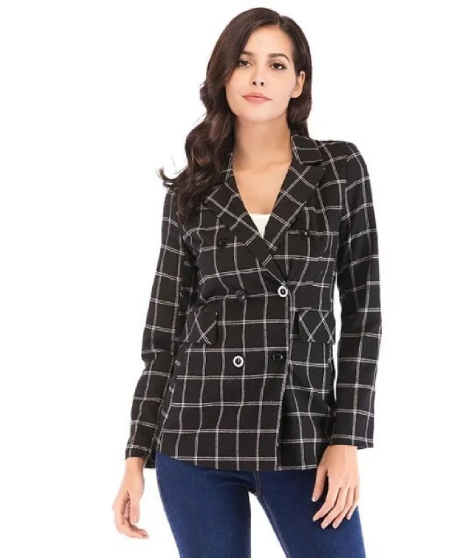 Your Timeless Wardrobe Awaits Womens Double Breasted Black Checkered Blazer