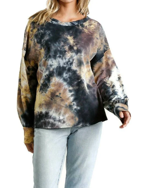 Additional Time-Limited Offers Tie Dye Twisted Collar Sweater In Grey