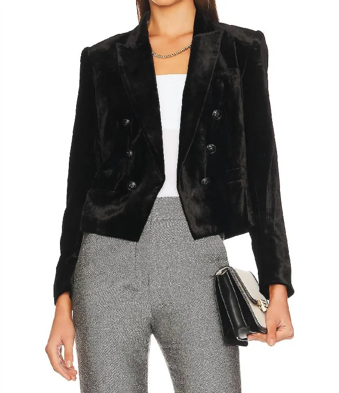 Spring Wardrobe Brooke Double Breasted Crop Blazer In Black