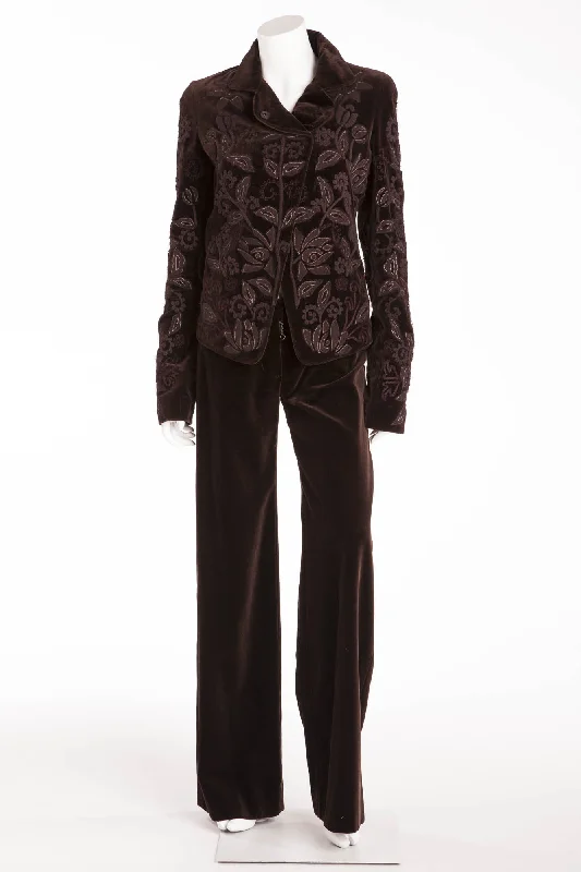 Fashion Forward Femme Chloe - As Seen on the 2002 Runway Collection - Brown Velvet Jacket and Pants - FR 38