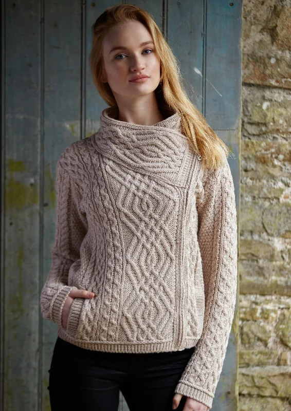 Embrace New Fashion Aran Cable Knit Side Zip Jacket | Oatmeal