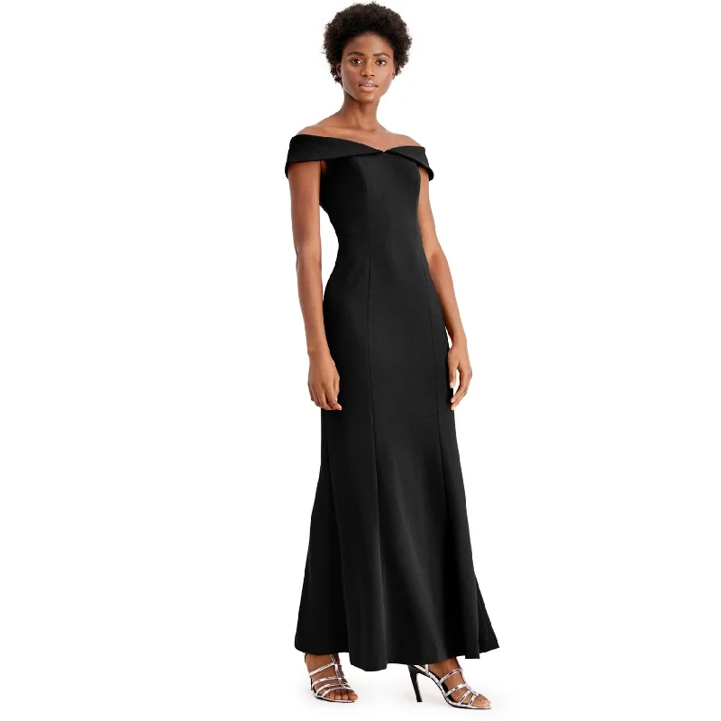 Stylish Basics Calvin Klein Womens Off-The-Shoulder Gown Sheath Dress, Black, 14