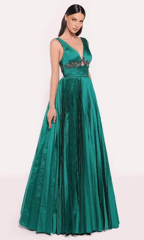 Feminine Soft - Hued Look Tarik Ediz 98715 - Shirred V-Neck Evening Gown