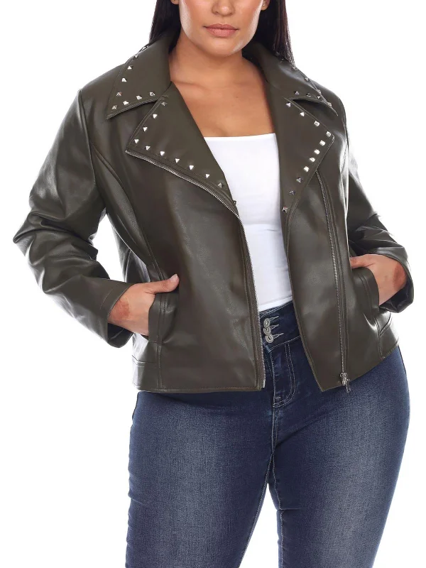 Durable Fashion Picks Plus Womens Faux Leather Studded Motorcycle Jacket