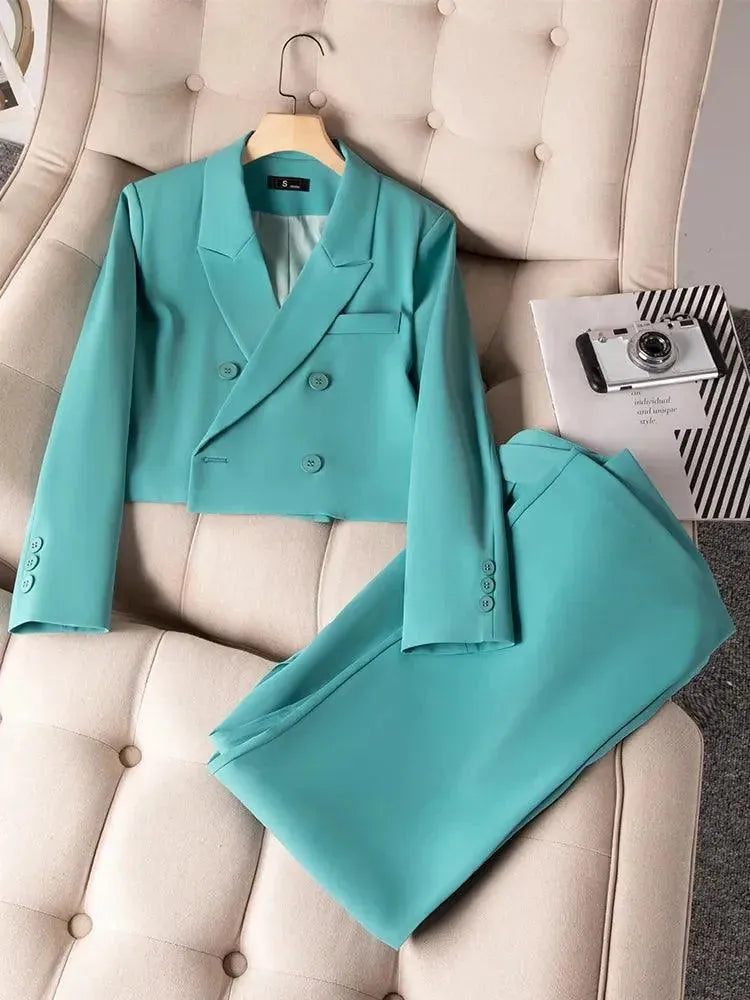 Hot Styles Double-Breasted Crop Blazer Women Pant Suit