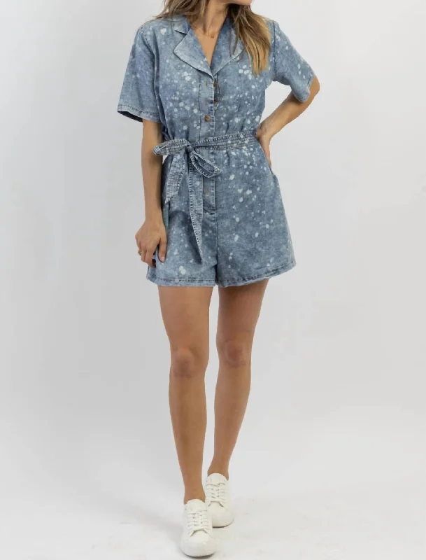 Winter Warm - Up Sale Art Studio Spotted Denim Romper In Blue Denim