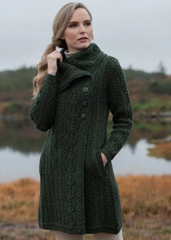 Trendy Threads Aran Crafts Chunky Collar Coat | Green