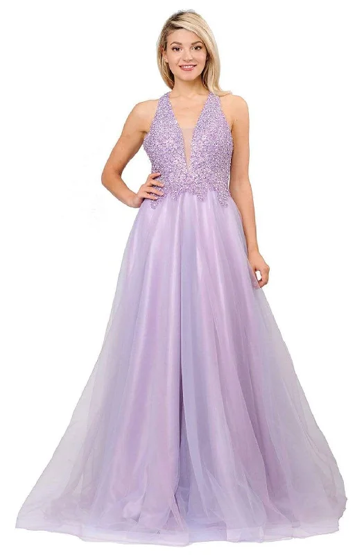 Trendy Street Style Clothing Poly USA 8412 - Beaded Deep V-Neck Ballgown