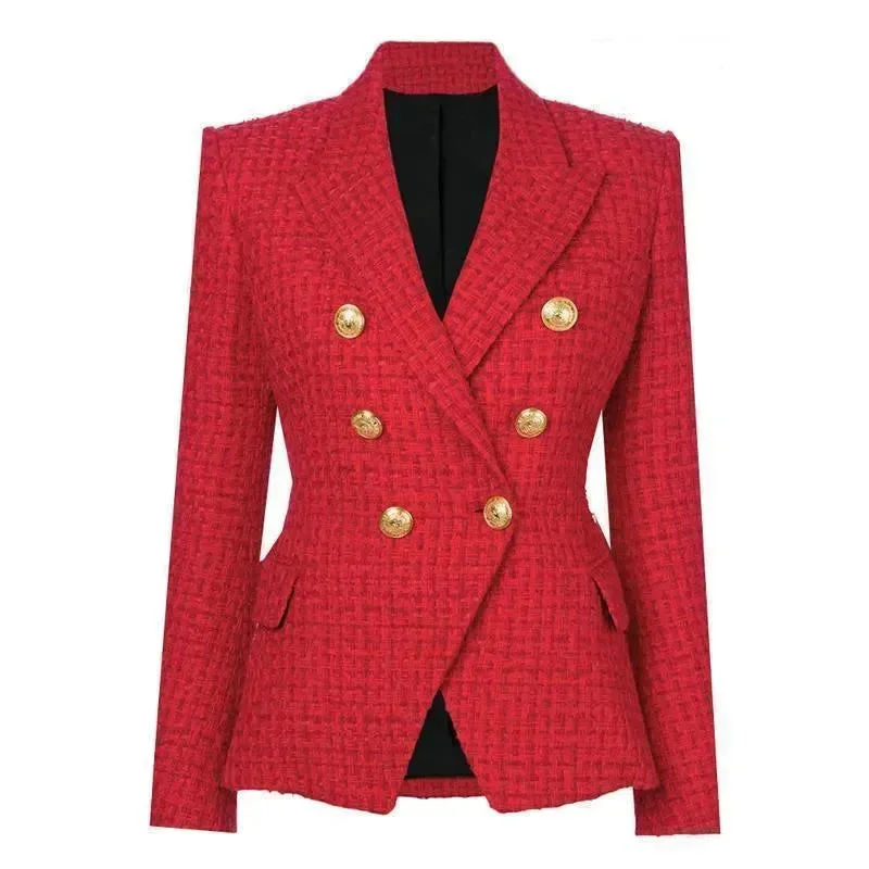 Fashion For Every Occasion The Pragmatic Red Tweed Blazer Women - Casual - Plain-Solid