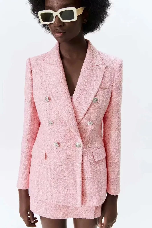 Subtle Sophistication Pink Tweed Shorts Suit - Women Suit