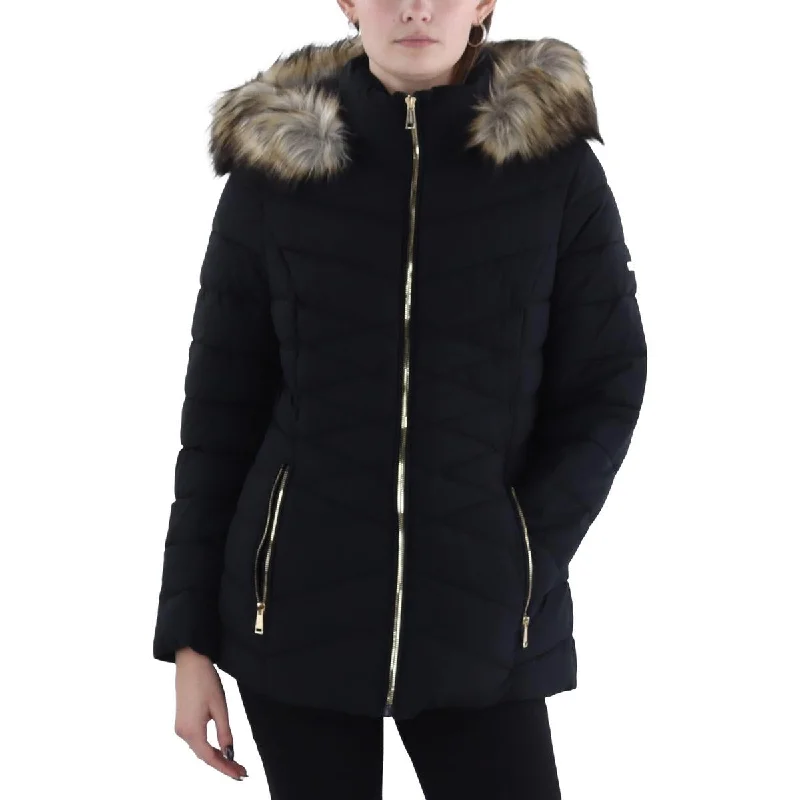 Valentine's Special Womens Faux Fur Trim Hooded Puffer Jacket