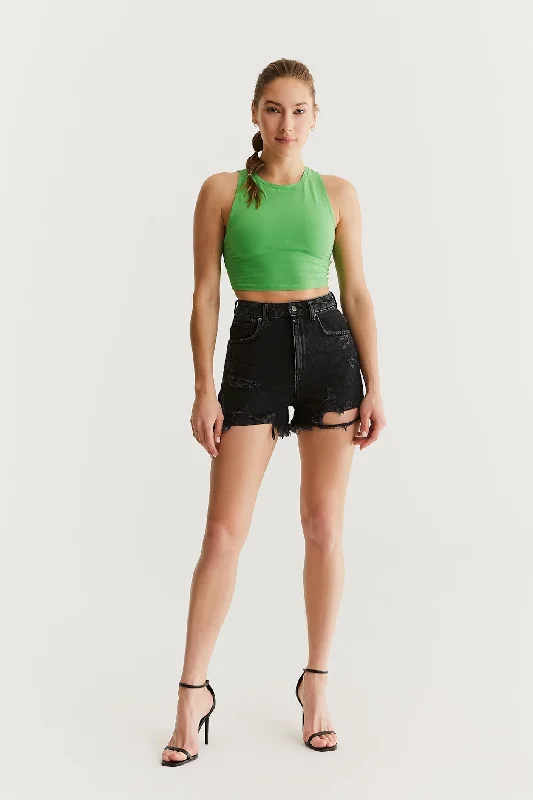 End Of Season Clearance Naomi High Waist 5 Pocket Shorts Black Destroyed