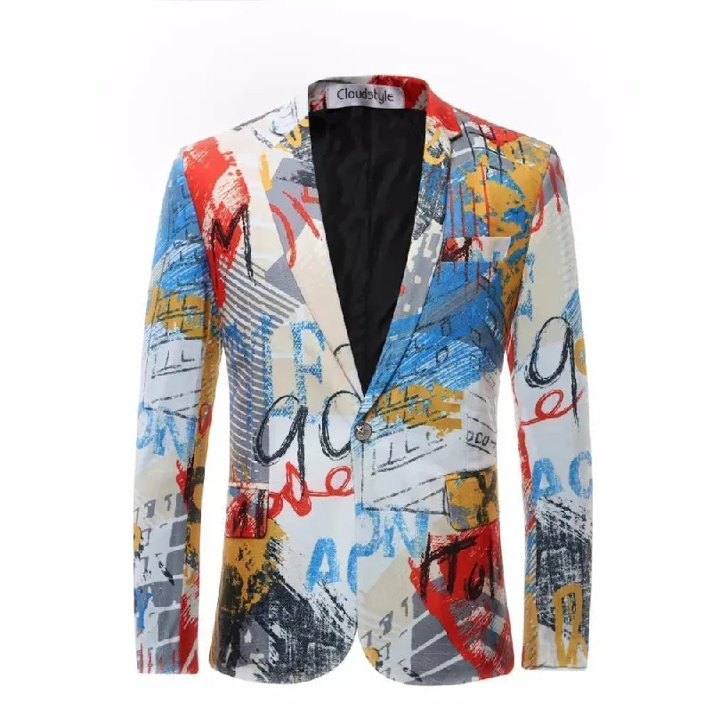 Trendy Street Style Attire Men Blazer - Graffiti Party Blazer