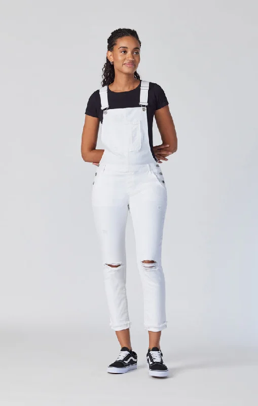 Business Casual Outfits EDERA OVERALLS IN WHITE RIPPED&FRINGE