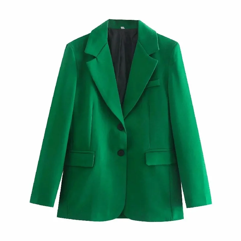 Boutique Styles Dark Green Blazer Women - Casual - Plain-Solid