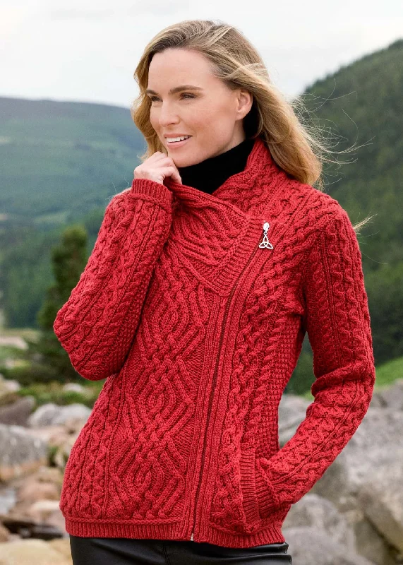 Trend Setting Wardrobe Aran Cable Knit Side Zip Jacket | Cherry